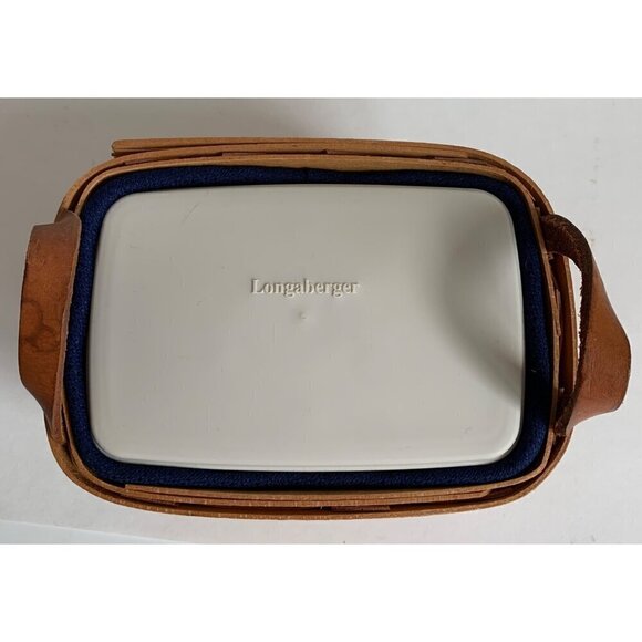 Longaberger 1996 Tea Basket With Navy Liner Divided Protector & Lid - Picture 5 of 5